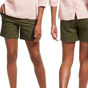 Boden Rachel Chino Shorts Army Green Embroidered Pink Polka Dot Size US 6